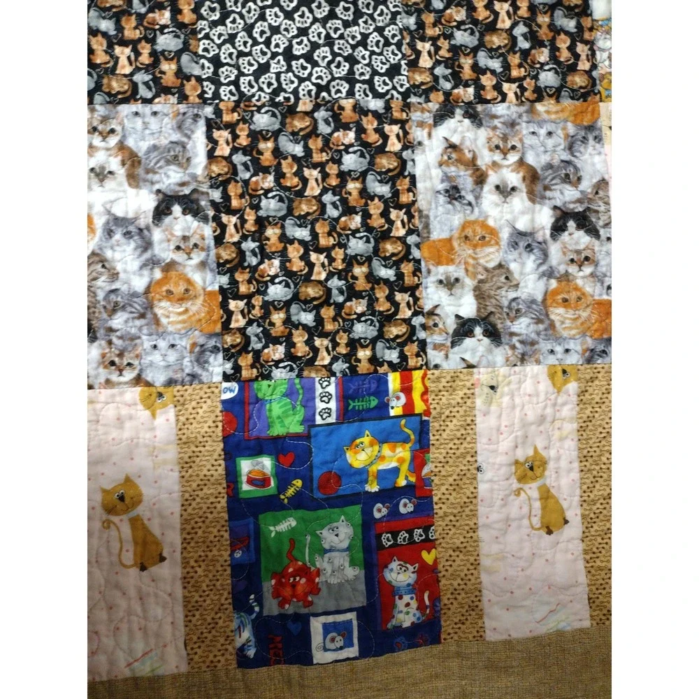 Handmade Patchwork Cat Quilt Marie The Aristocats Reversible Pink Tan 38x48